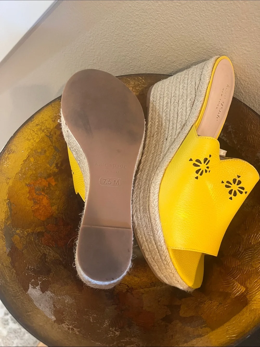 kate spade Bright Yellow Perforated Leather Slide Mules